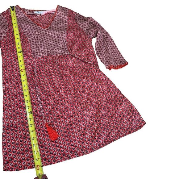 BODEN Sasha Kaftan Red 10R Peasant Dress Boho Hippie Mini Floral Print Tassels - Picture 12 of 12